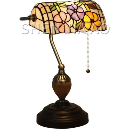 1PC European Retro Glass Table Lamp Floral Glass Lamp Shade Office Desk Study Room Warm Light Colorful Retro Reading Lamp
