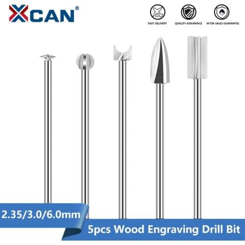 XCAN Wood Engraving Drill Bit 5pcs 2.35/3.0/6.0mm Shank Milling Cutter Electric Carving Set Tools Polishing Carving Hand Tools
