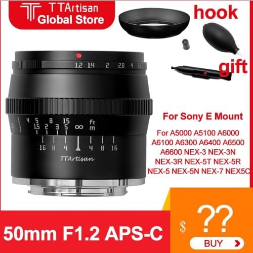 TTArtisan 50mm F1.2 Lens for Sony E Mount For A6300 A6400 A6500 A6600 NEX-3 NEX-5 NEX-7 NEX5C APS-C Large Aperture Camera Lens