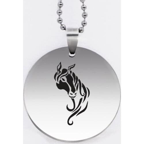 Ufine animal jewelry horse pendant army card round disc stainless steel customed necklace N4522