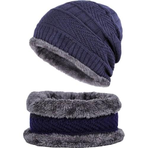 Knitted Hat Unisex Winter Thick Warm Fleece Lined Neck Warmer Scarf Set outdoor Cycling Skiing Skating hat