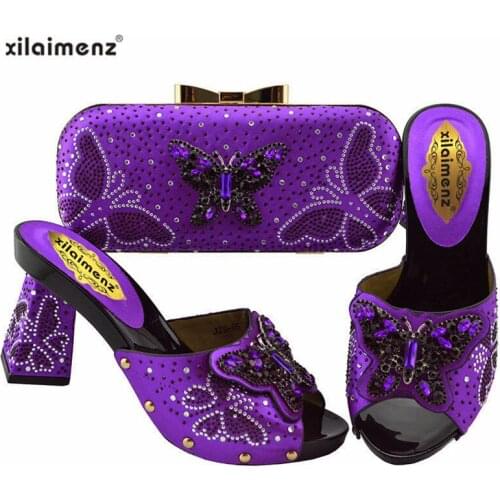 Xilaimenz 2019 New Design Novelty Style Nigerian Ladies High Quality Shoes with Evening Bag to Match in Purple Color for Slipper