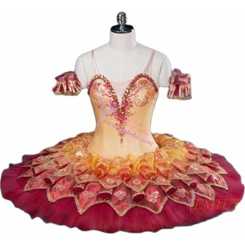 Women Professional Ballet Tutu Peach Red Fire Bird Tutu Competition Performance Tutus Classical Ballet Stage Costume Dress