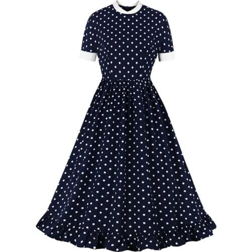 Womens Sleeveless Polka Dot Floral Print 1950s Vintage Dress Elegant Casual Retro Hepburn Big Swing Dresses for Women with Belt
