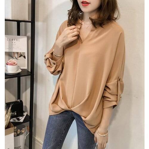 Women Solid Color Shirt Baggy Long Batwing Sleeve Casual Blouse for Summer JL