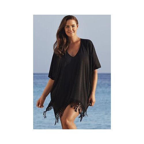 ITFABS New Ladies Womens Summer Beach Short Sleeve Tassels Baggy Cover-Ups Top Plus Size L-3XL