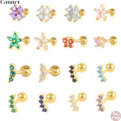 Canner 1pcs Pendientes Plata 925 Earrings For Women Rainbow Stud Earings Insects Zircon Cartilage Piercing Jewelry 2021 Trend W5