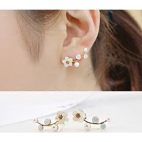 E0321 Vintage Flower Pearl Stud Earrings For Women Girls Fashion Gold Silver Color Stud Earrings Party Wedding Jewelry Lady Gift