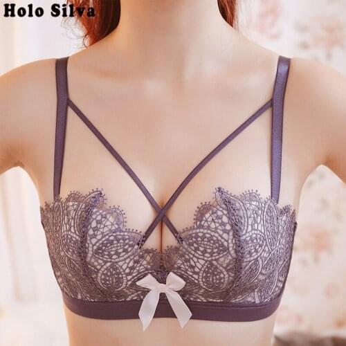 Embroidery Sexy Lace Push Up Bras for Women Bra Wire Free Lingerie 3/4 Cup Bralette Cord Pull Bra Underwear Lace Brassiere 75AB