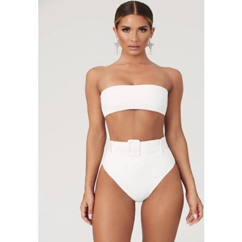Women Bandeau bikini sexy swimwear Push up swimsuit summer beach wear High Waist bikini White 2019 Bathing Suit