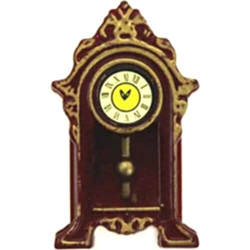 1:12 Mini Wooden Dollhouse Miniature Accessories Pendulum Clock Simulation Furniture Model Toys for Doll House Decoration