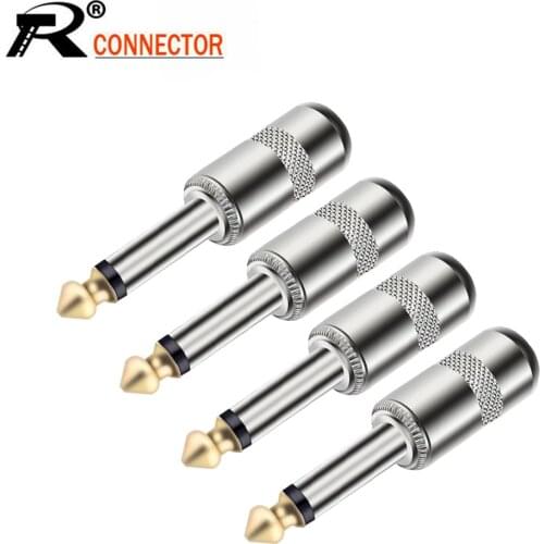 10pcs/lot 1/4 inch Plug Jack 6.35mm Mono Male Connector Gold Plated Guitar Effects Pedal Microphone Connector