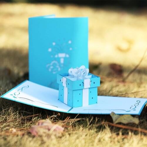 10pcs Wholesale 3 Color 3D Handmade Sky Blue Gift Box Paper Invitation Greeting Card PostCard Childrens Day Birthday Party Gift