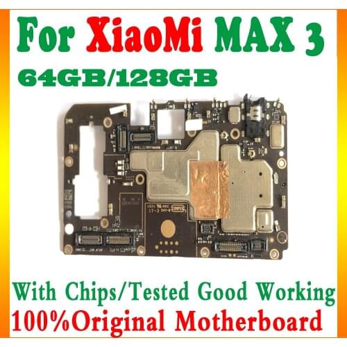 100% Original Mobile Electronic Panel For Xiaomi MAX 3 Motherboard 64GB 128GB With chips Android For Xiaomi MAX 3 logic board MB