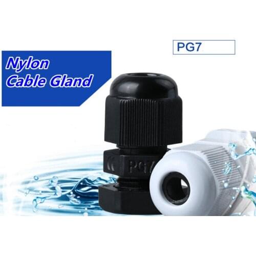 100PCS PG7 Waterproof Nylon Plastic Cable Gland Connector for 3-6.5mm Cable