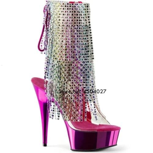 15cm fringed stiletto high heel open toe platform short boots nightclub pole dancing boots