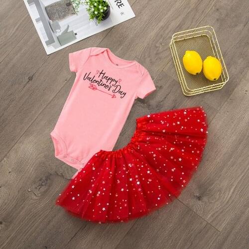 2pcs Happy Valentines Day Newborn Baby Lovely Romper + Tutu Skirt 1st Valentines Day Baby Girls Clothing Set