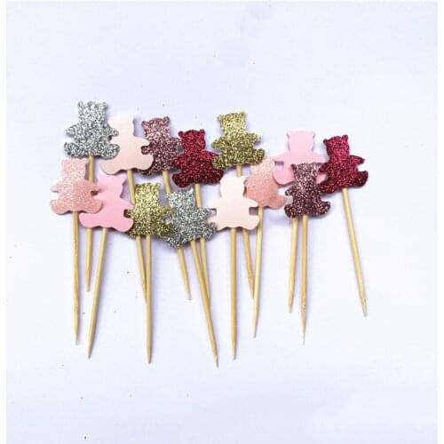 40pcs Teddy Bear Cupcake Toppers,Gender Neutral Baby Shower Decoration, Kids Party Favors, Birthday Party Baby Shower Toppers