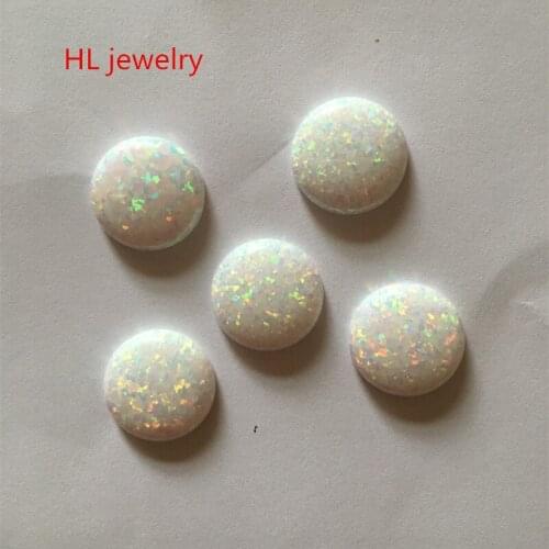 50PCS/lot Hot Sale For Jewelry Making Fire Opal Light 14mm Synthetic White Round Cabochon Loose Stone