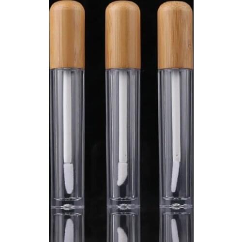 300pcs 5ml Bamboo Lip Gloss packing bottle refillable Lips Balm Tube empty Cosmetic Container Packaging Lipbrush DIY Tubes SN