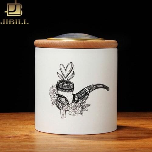 RU-JIBILL Tempered Ceramic humidor jar Natural European beech wood Lid for Cigar Taobacco Coffee bean Tea Candy cg0015