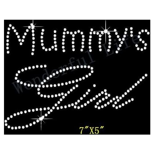 Free Shipping Mummys Girl Rhinestone Diamante Transfer Hotfix Iron on Applique with Free Gift for Clothing