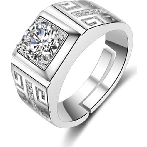 1 Piece Silver Plated Alloy White Crystal Mans Open Ring Luxury Domineering Wedding Couple Rings