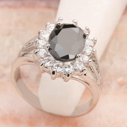 Wonderful Black Stone10*8mm Semi-precious Stone Silver Cool For Women Ring Q2286