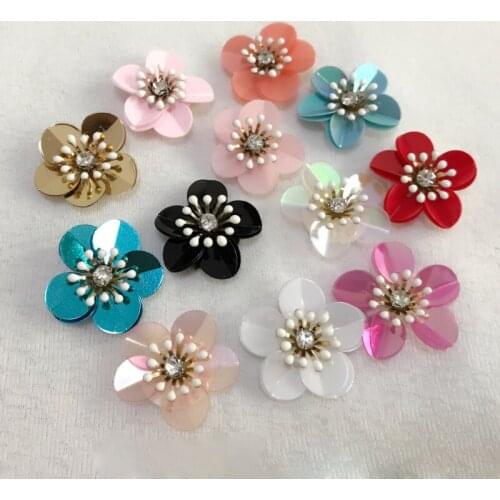 Flower sequins Rhinestones bead brooch patches applique sew on beading applique clothes shoes bags decoration patch DIY