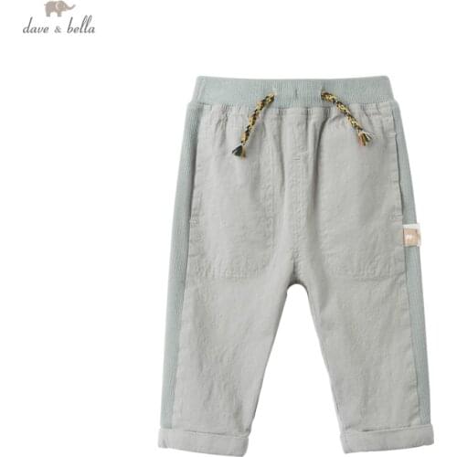 DBA16230-2 dave bella spring baby boys fashion solid pants children full length kids pants infant toddler trousers