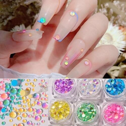 Nail Mermaid Aurora Symphony Crystal Beads Size Assorted Round Candy Color Rhinestone Nail Decoration Accessories