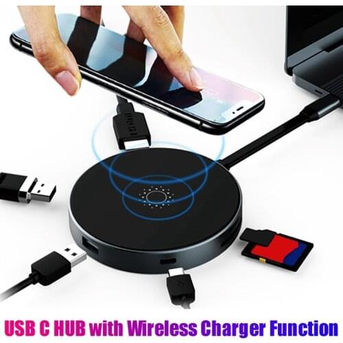 USB C Hub Wireless Charger Docking Station USB3.0+PD+HDMI-Compatible+TF Card Reader Splitter for