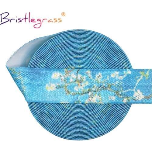 BRISTLEGRASS 50 100 Yard by Roll 3/4" 20mm Almond Blossom Print Foldover Elastic FOE Spandex Satin Band Hair Tie DIY Sewing Trim