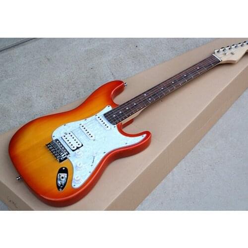 Orange Sunburst Body Electric Guitar with SSH Pickups,White Pearl Pickguard,Rosewood Fretboard,Offer Cutmomized