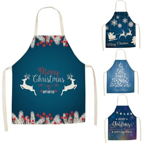 Christmas Sleeveless Apron Cotton Linen Kitchen Aprons Women Home Cooking Baking Waist Bib Pinafore 66x47cm 47x38cm