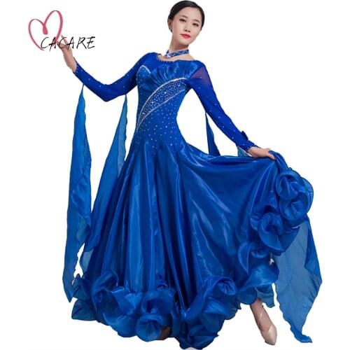 Ballroom Waltz Dresses Dance Competition Dresses Ballroom Dress Standard Customized Size D0455 Long Sleeve 11 Colors Big Hem