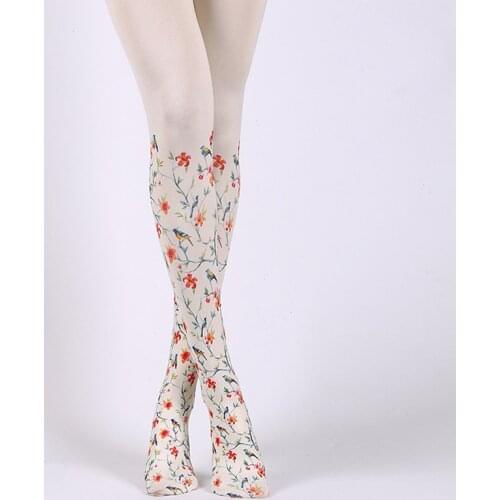 Flowers And Birds Print Pantyhose Wholelsales