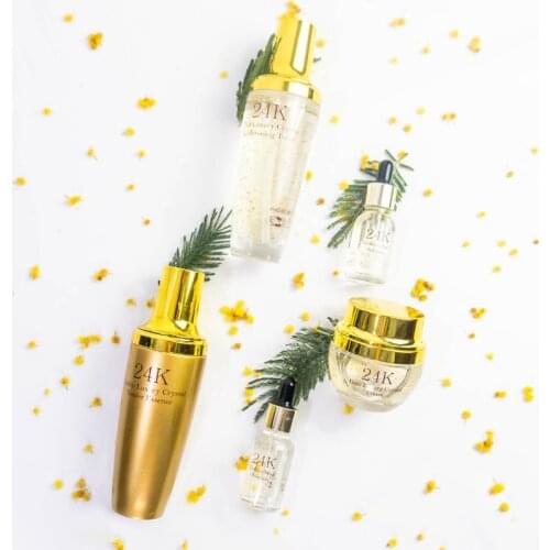 24K Gold Skin Care Set Crystal Tenderening Toner Snail Solution Facial Cream Tender Essence 5pcs/Box
