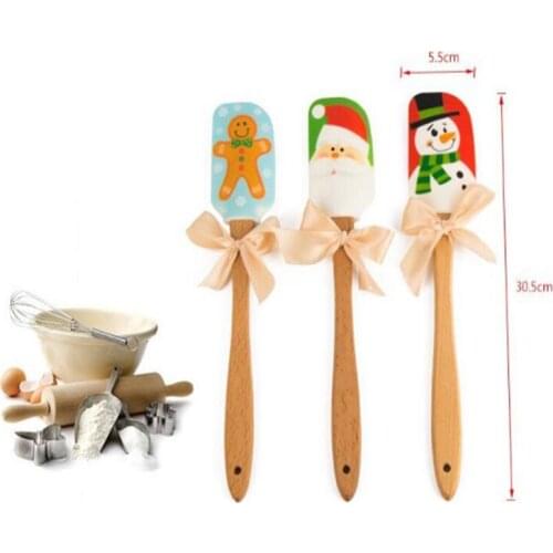 100pcs New Christmas Design Food Non-Stick Cake Butter Knife Spatula Wooden Handle Silicone Scraper Kitchen Baking Tools