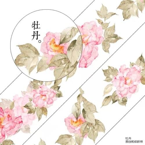 Vintage Peony Washi Tape for Card Making Bullet Journal DIY Scrapbooking Label Sticker