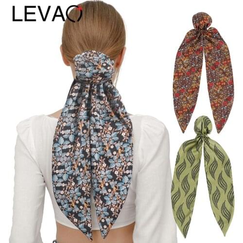 Levao Women Scrunchie Ribbon Hair Bands Bow Scarf Printing Head Band for Girls Ladies Hair Ropes Ties Hair Accessories