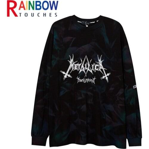 Rainbowtouches 2021 Drop Shoulder Oversize Top Hip Hop Tie Dyed Letter Printing Loose Long Sleeve T-shirt For Men