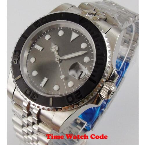 NH35/Miyota8215 Sapphire Mens Automatic Watch Date Cyclops Gray Dial Lume Face Jubilee Band Ceramic Rotating Bezel 40mm