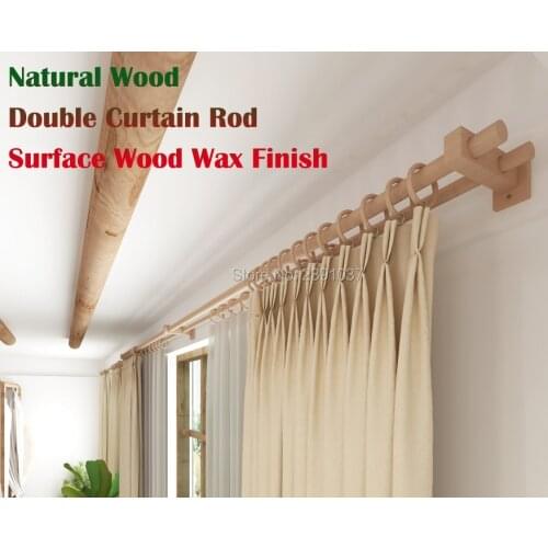 Natural Wood double Curtain Rod Solid wood Roman rod surface Wood Wax Finish with accessories for Home Stay/Living room/bedroom