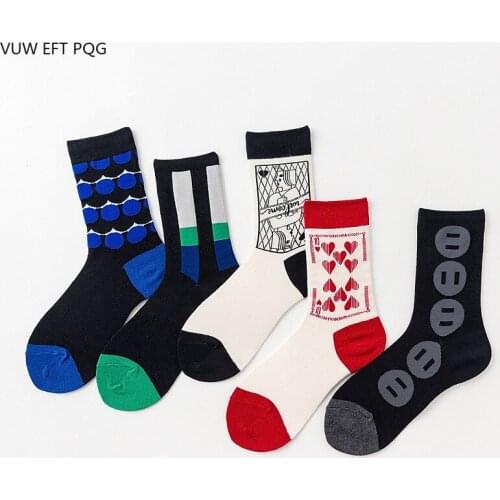 New stitching contrast color creative socks Harajuku port wind tide sock Original playing cards fun socks men and women socks