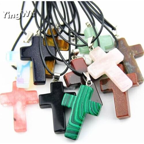 Yingwu Wholesale Natural Stone Pendant Cross Pendant Natural Stone Golden Sand Quartz Stone Necklace Premium Necklace