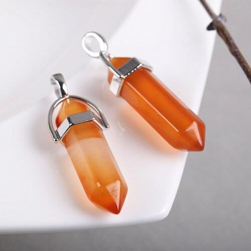 Fine Natural Stone Necklace Pendant The latest popular natural crystal hexagonal double-pointed pendant womens warhead pendant