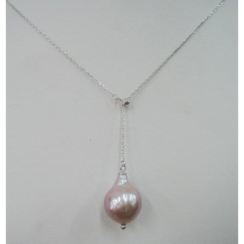 100% nature freshwater pearl pendant necklace,925 silver chain-13-16 mm big baroque pearl pendant necklace,silver and gold color