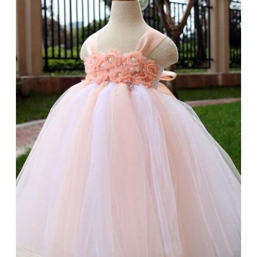Flower Girl Dress Blush Peach and White Tutu Dress Baby Toddler Birthday Tulle Tutu Dress Peach Flower Girl Wedding Dress