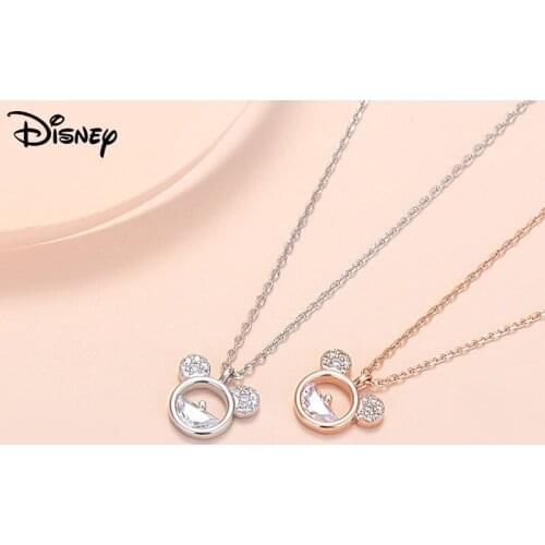 Disney Mickey Pendant Necklace Rose Gold Color Fashion Women Men Necklace Gift for Friend Golden Color Link Chain Neck Jewelry